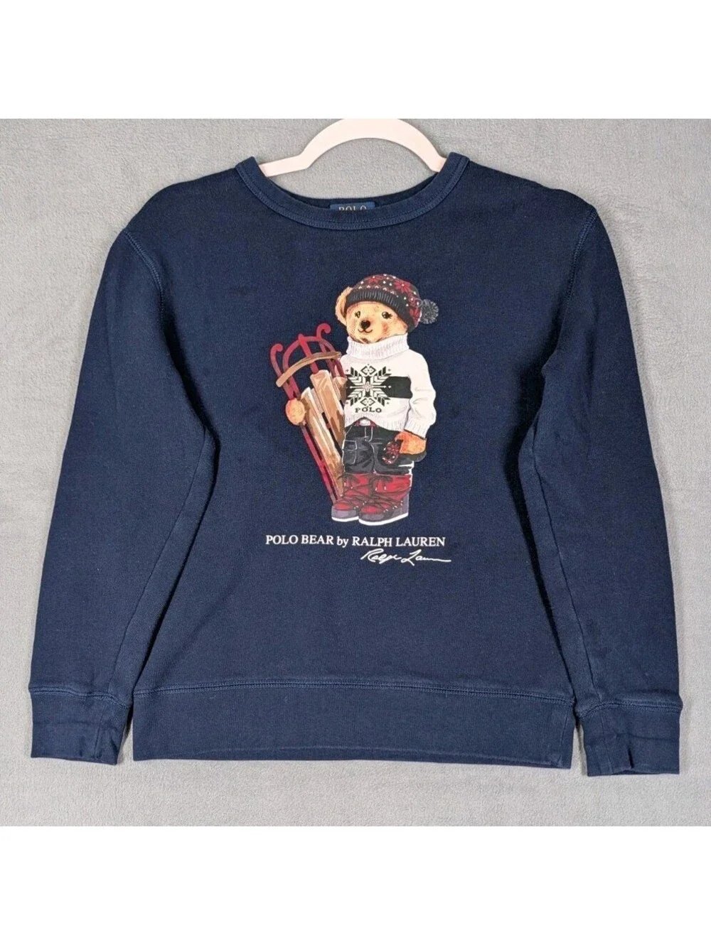 Polo Ralph Lauren Girls M 10 12 Navy Polo Bear Sled Winter Graphic Sweatshirt